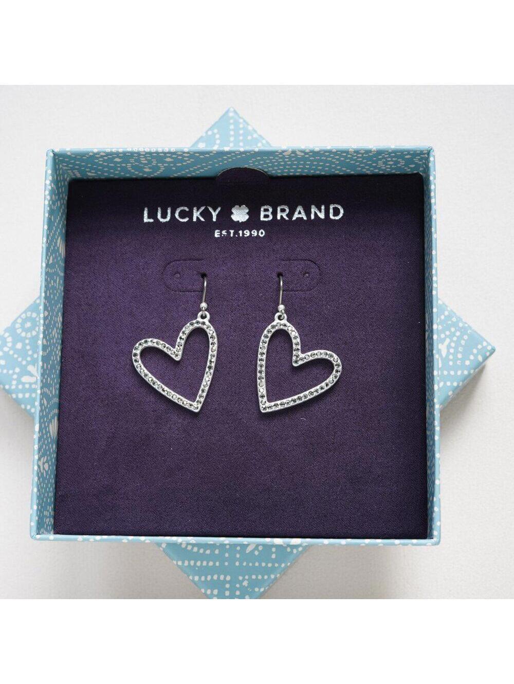 Lucky Brand Silver Paved Heart Drop Earrings